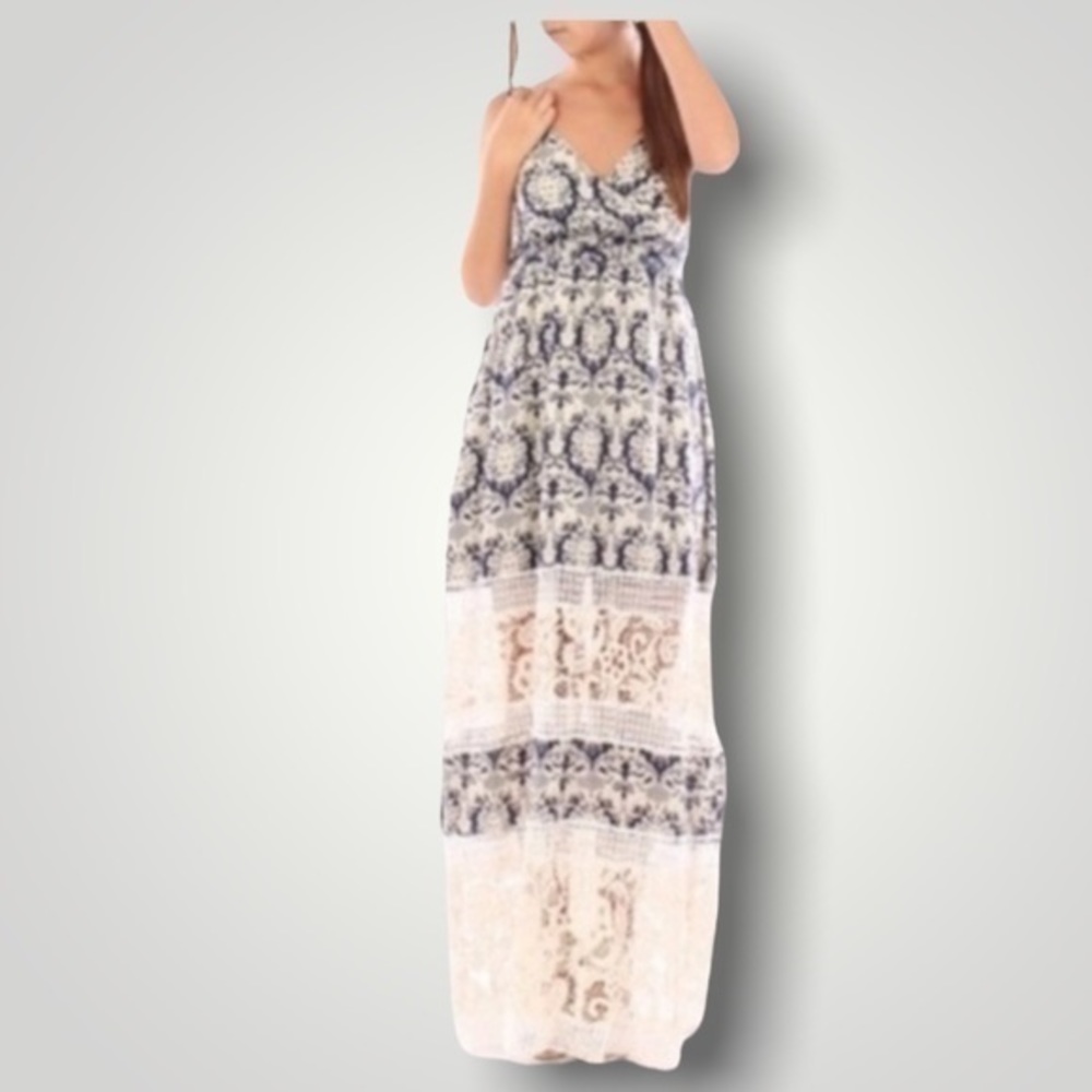 Anthropologie Elegant Blue and White Maxi Dress